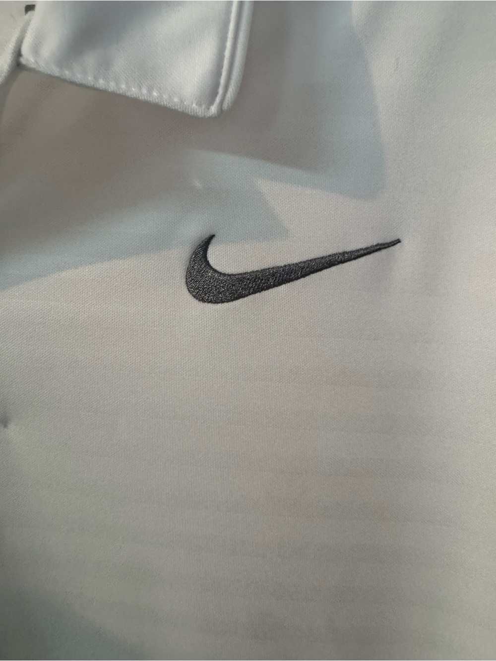 Nike White Men's Dri-FIT Polo with Gray Swoosh - Picture 3 of 7